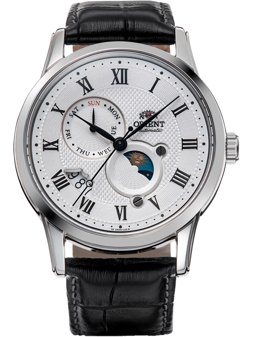 Orient Classic Moonphase Automatic Watch - Silver Case, Black Strap